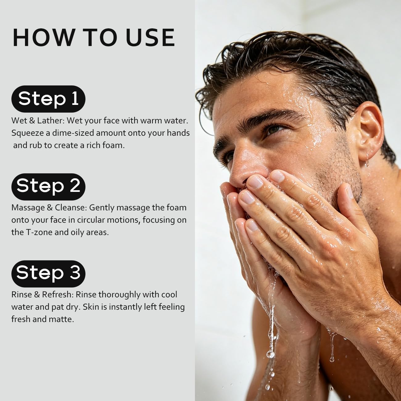 baishilan Men's Oil Control Face Wash, Exfoliating Face Wash Deeply Cleanses to Unclog Pores， Amino Acid Facial Cleanser, Daily Skincare for Men, Suitable for Oily & Sensitive Skin 4.23 Fl Oz