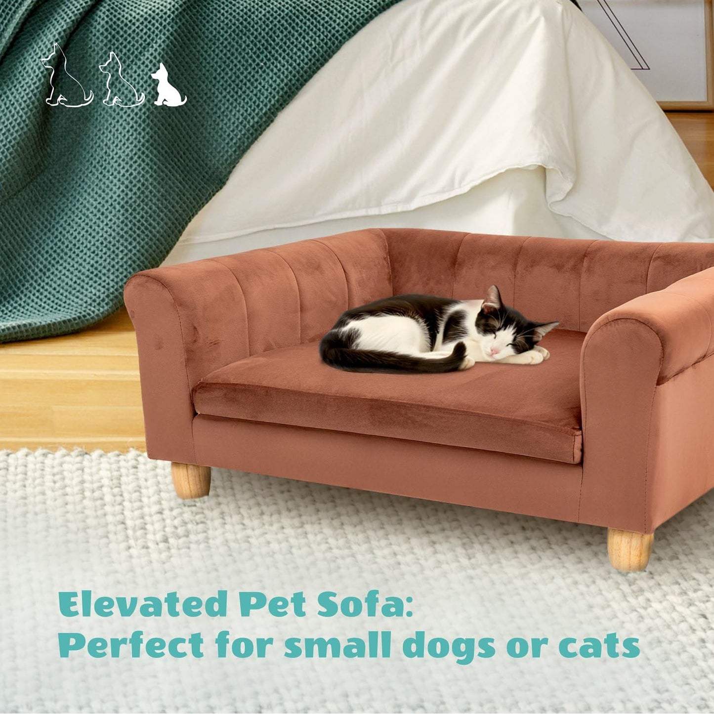 CRITTER SITTERS 33” Faux Suede Ped Bed in Brown, Durable Washable Sofa Couch for Small & Medium Cats & Dogs, Must Have Accessory for Yorkies, Shih Tzus & Frenchies, Kitten & Puppy Essential Furniture