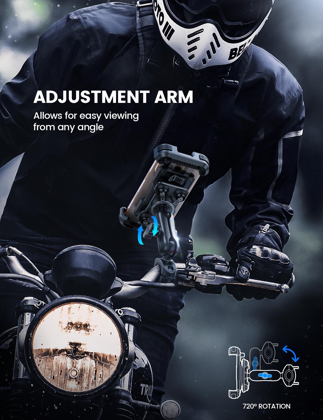 Lamicall Motorcycle Phone Mount Holder - [Dual Vibration Dampener] [Metal Adjustment Arm] Motorcycle Cell Phone Holder, Bike Handlebar Phone Mount, Gifts for iPhone 16 15 14 Pro Max, 4.7-6.7" Phones