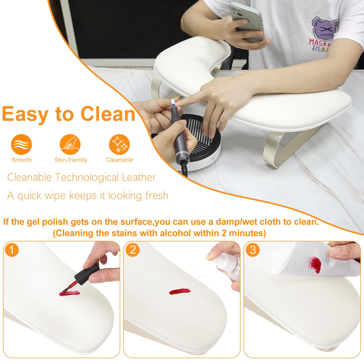 Arm Rest for Nails Tech,U Shaped Manicure Arm Rest Stand with Aluminum Alloy Hand Rest Holder,Cleanable Leather Nail Hand Rest Pillow for Acrylic Nails Art Salon(White)