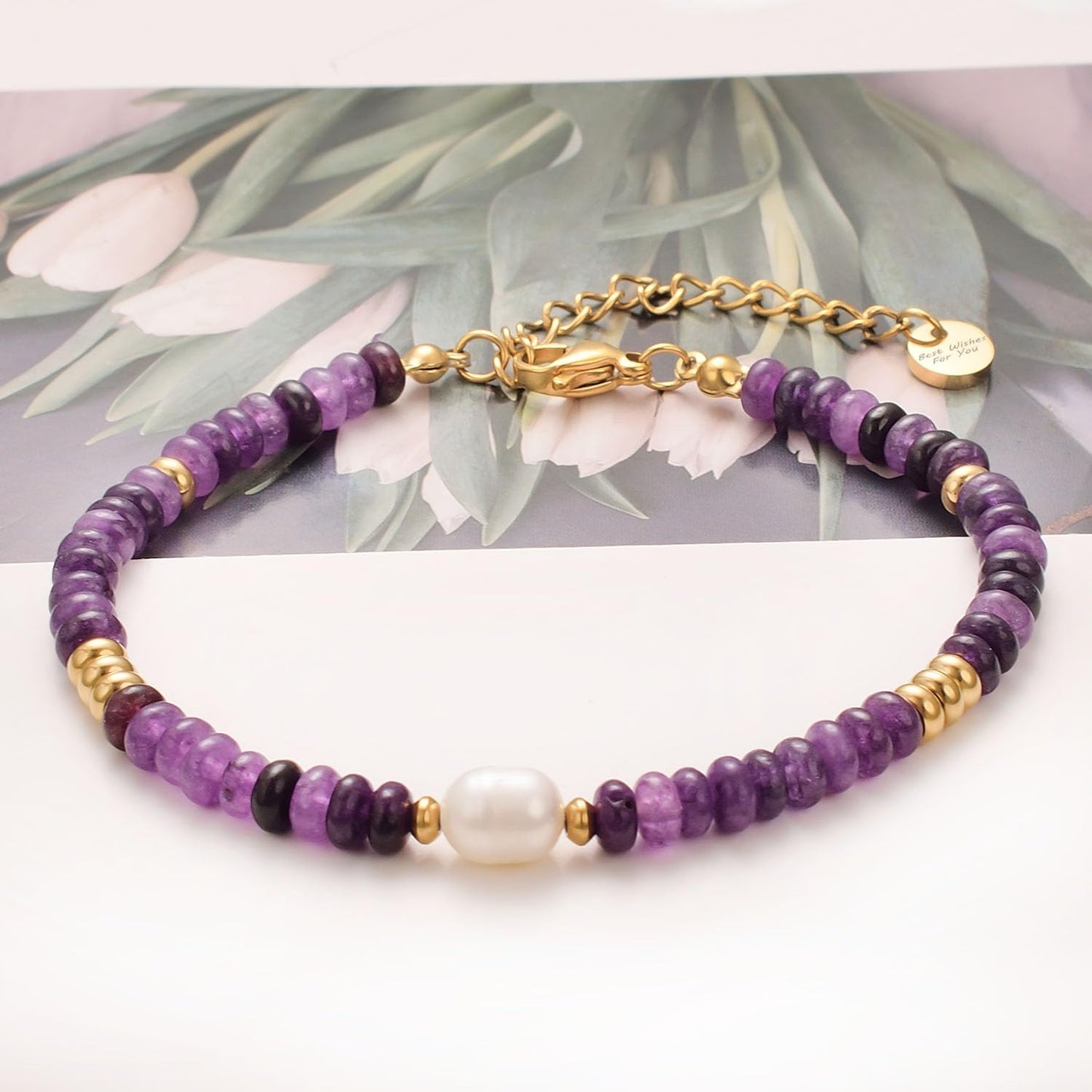 vissen Violet Natural Stone Bracelets for Women Beaded Necklace Freshwater Pearl Stainless Steel Gold Plated Bracelet Women Gift