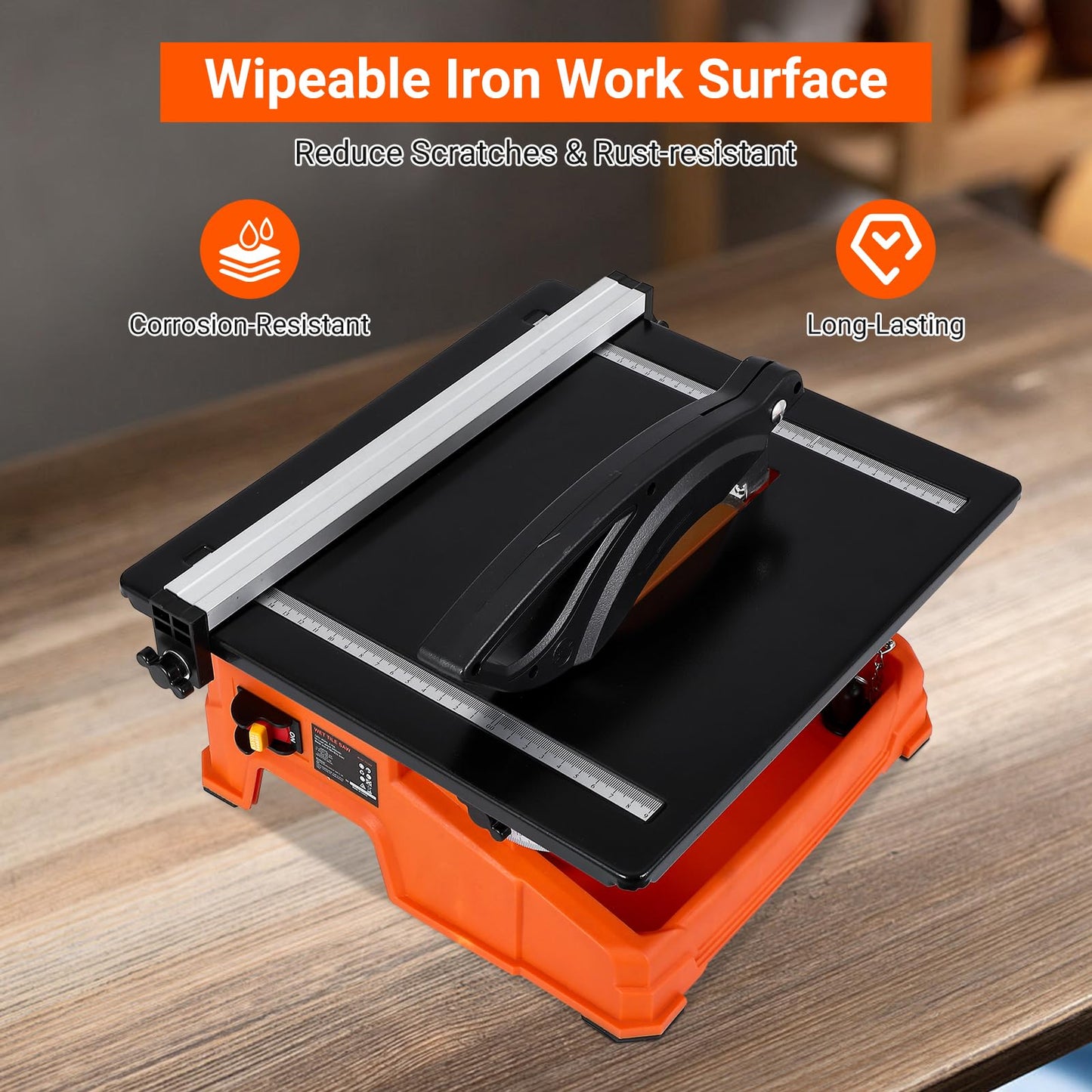 7 inch Wet Tile Saw, 6500 RPM & Pure Copper Motor, Bevel cuts tile from 0 to 45, Tile Cutter Wet Saw with Water Reservoir for Cutting Tiles and Stones, for DIY Enthusiasts