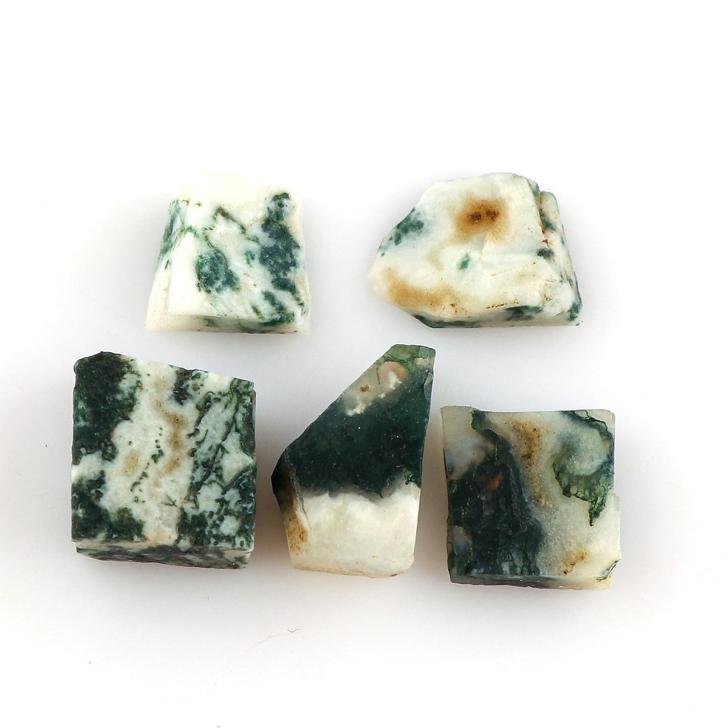 CRYSTALINES 5pcs AAA Grade Wholesale Natural Raw Moss Agate Gemstone, Untreated Rough Stone, Bulk Loose Supplies, DIY Jewelry Making, Chakra Healing Crystals, Birthstone, Gem Collection