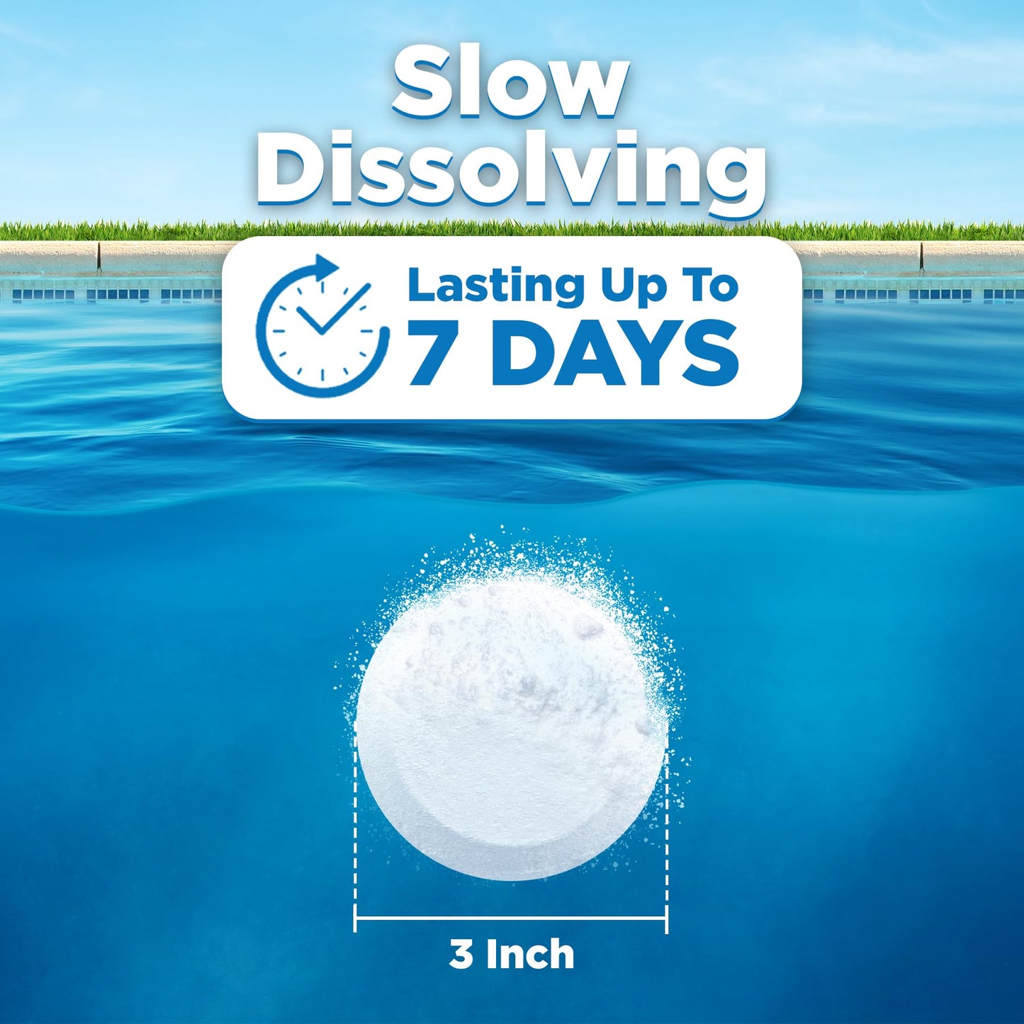 C3… 10 lbs. 3" Stabilized Chlorine Tabs for Swimming Pools | Easy to Use for Above Ground or Inground Pool | Slow Dissolving Individual Chlorinating Tablets | 10 Pound Bucket