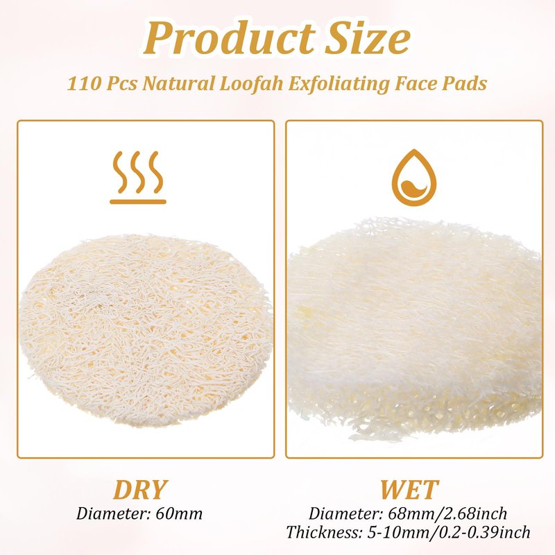 110 Pcs Natural Loofah Exfoliating Face Pads – 2.36 Inch Round Face & Body Scrubber Pads for Men & Women – Gentle Exfoliation, Dead Skin Removal, Bulk Loofah Sponges for Bath, Shower and Spa