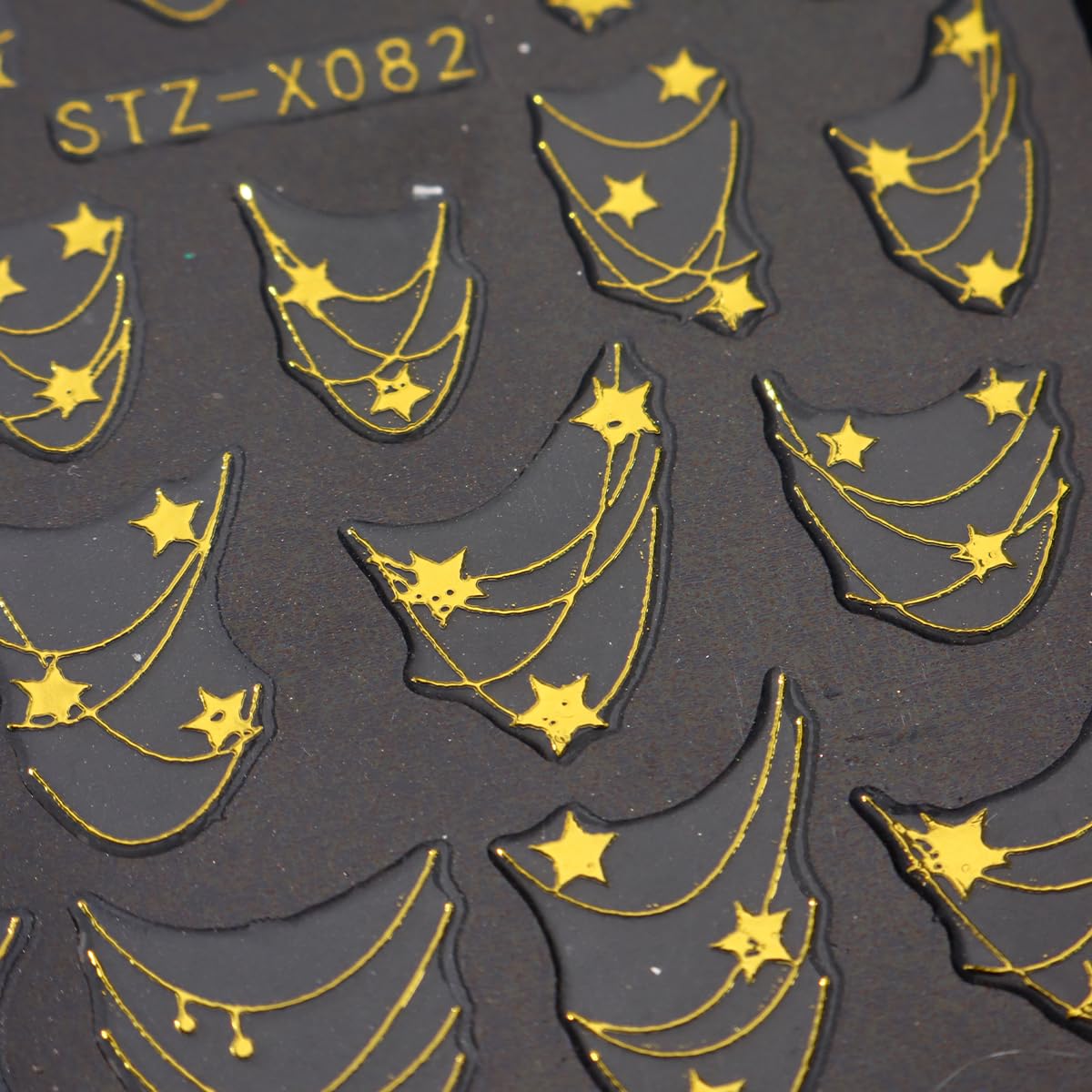 6 Sheets French Tip Line Nail Art Stickers 3D Self-Adhesive Gold Laser Silver Star French Stripe Nail Stickers Necklace Star Nail Decals French Curve Line Nail Supplies for Women DIY Nails Decoration