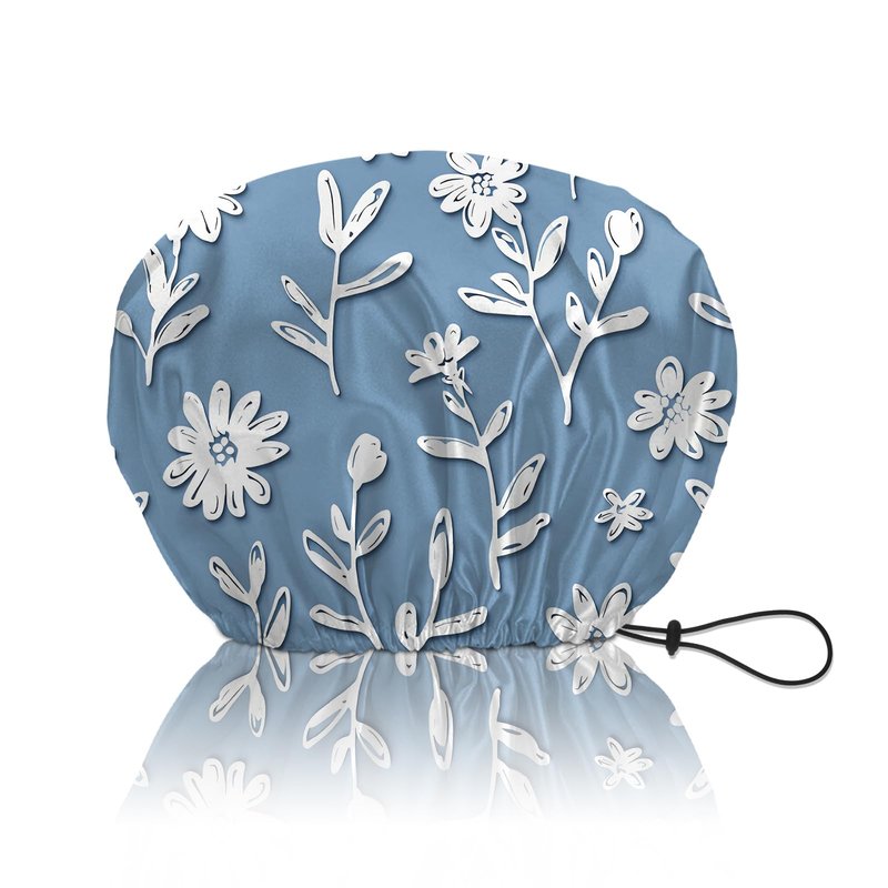BHAHB Shower Cap Reusable Double Layer Adjustable Elastic Waterproof EVA Hair Bath Caps for Women Girls Cute Aesthetic-White Flower