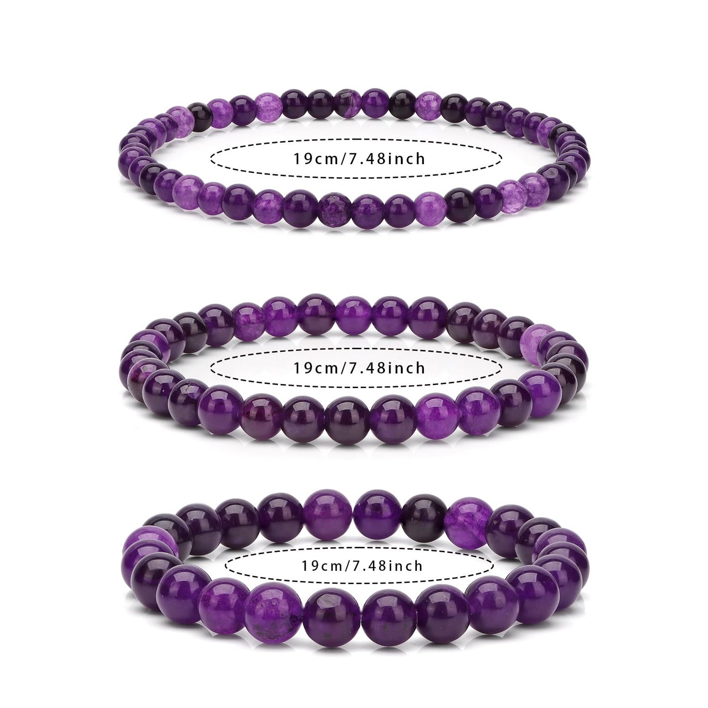 Risyfjew 4MM Handmade Amthyst Natural Gemstone Stretch Elastic Bracelet,PE Film Anti-oxidation Packaging Natural Stone Crystal Healing Power Energy Gifts for Adult
