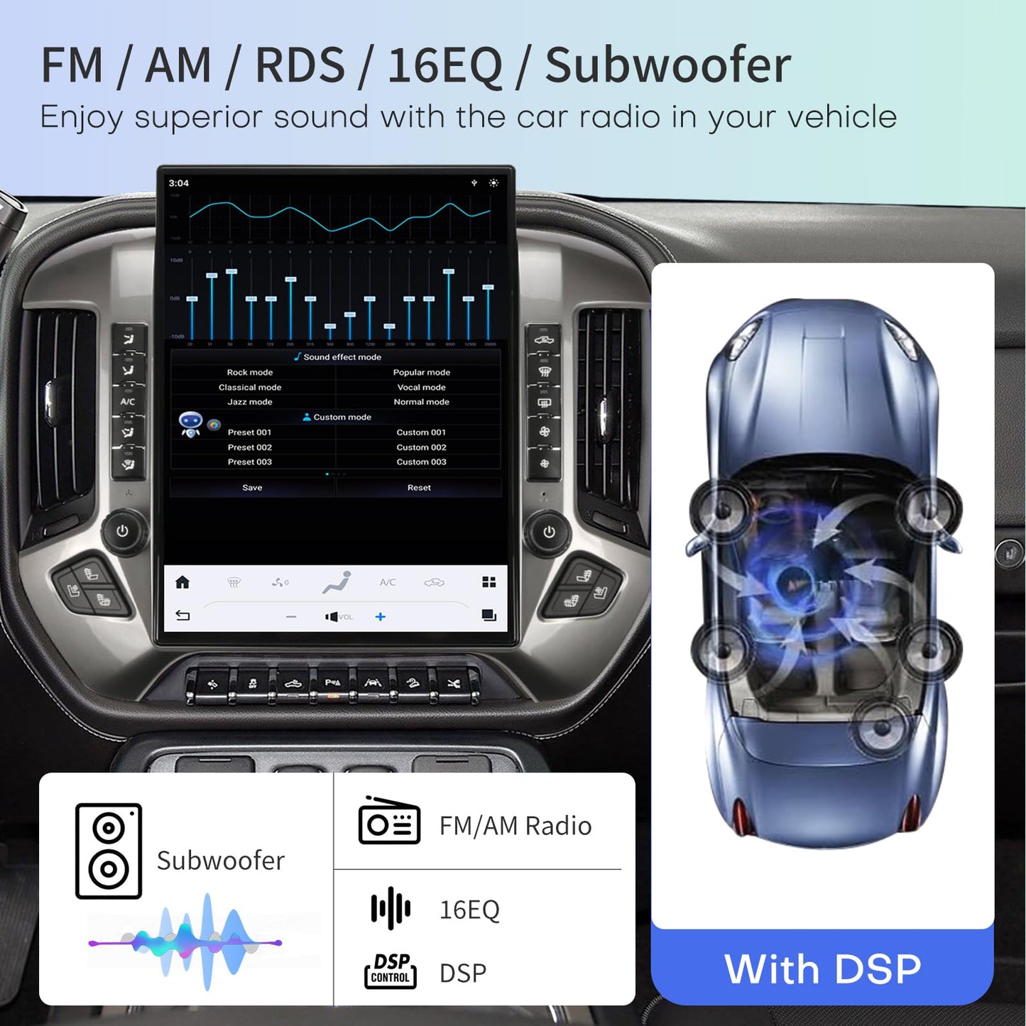 Car Radio for Chevrolet Silverado GMC Sierra 2014-2019 Stereo Replacement Head Unit 15.6 Inch 2K IPS Touch Screen Tesla Style Carplay Android Auto GPS Navigation Multimedia Play OEM 8 Inch (Silver)
