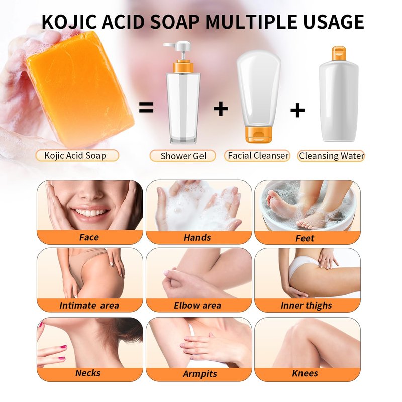 ceedoo Kojic Acid Soap for Dark Spot Remover Bars with Turmeric, Vitamin C, Retinol, Collagen with Hyaluronic Acid, Vitamin E, Shea Butter, Castile Olive Oil - 3.52 OZ x 2 Bars with Bag