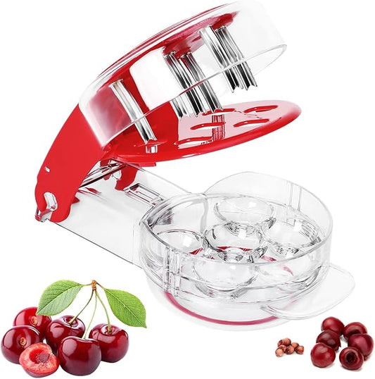 Cherry Pitter - Makmzoon Multi Cherries Corer Stainless Steel Pitter Tool with Labor-Saving Design Safe Lock Design for Making Cherry Jam - 6 Cherries