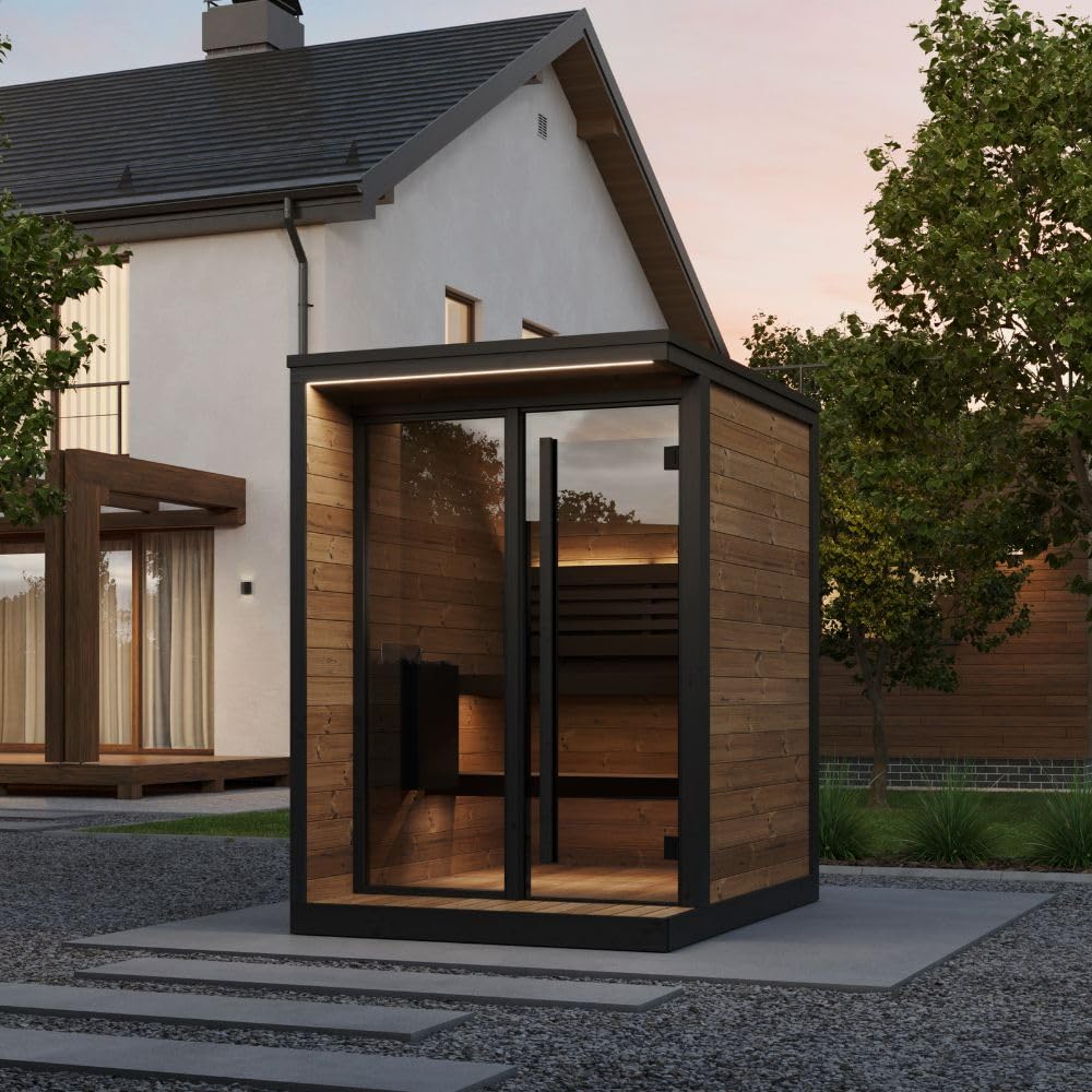saunalife GL4 Outdoor Sauna Kit, Garden Luxury-Series Outdoor DIY Sauna Kit, Thermo-Spruce, up to 4 Persons Bundles (Sauna Heater and Sauna Stones Included) (Harvia The Wall SWS60 - Stainless Steel)