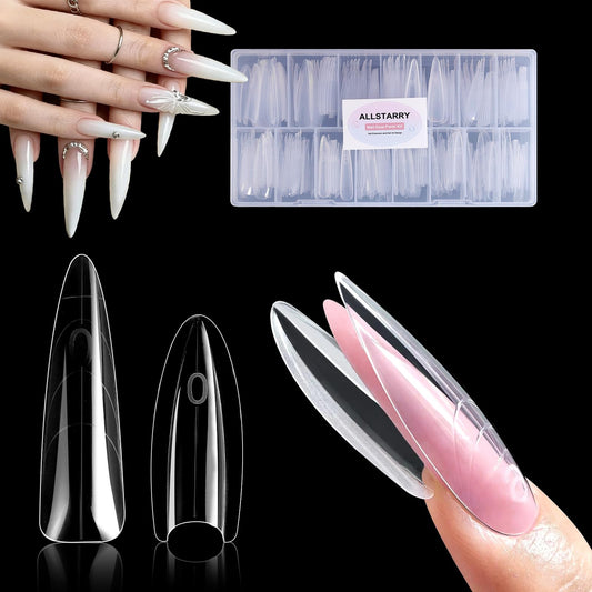 Allstarry Sandwich Dual Nail Forms, Reusable Sandwich Dual Forms 240pcs 15 Sizes Almond Pointed Nail Extensions Plastic Poly Gel Nails Forms for Builder Gel No Paper Forms Need Moldes Dual Nails Mold