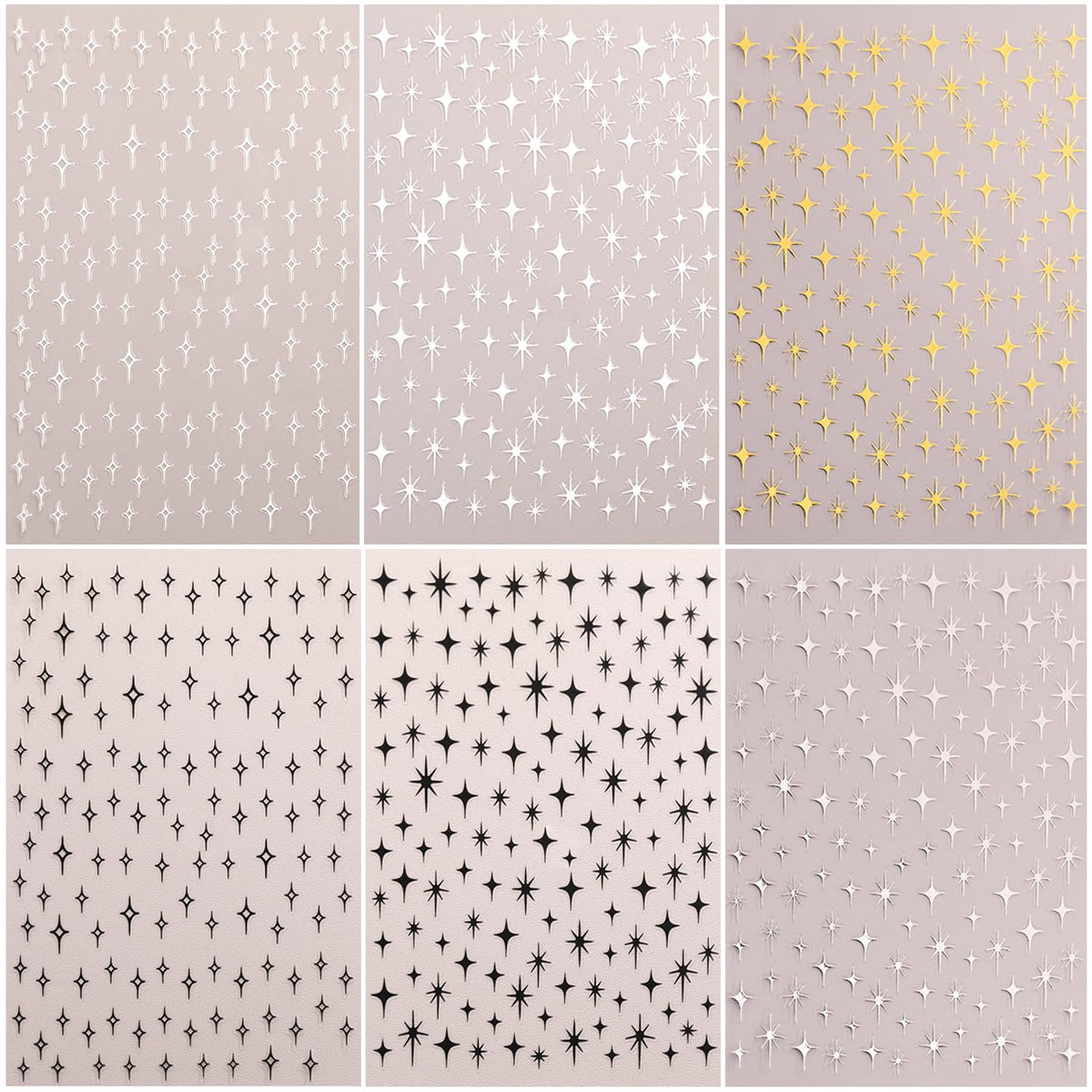 6Pcs Star Nail Sticker for Nail Art 3D Self-Adhesive Nail Decals French Cross Starlight Black White Gold Silver Design Pegatinas Uñas Slider Decal DIY Nail Tips Manicure Decor Supplies for Women