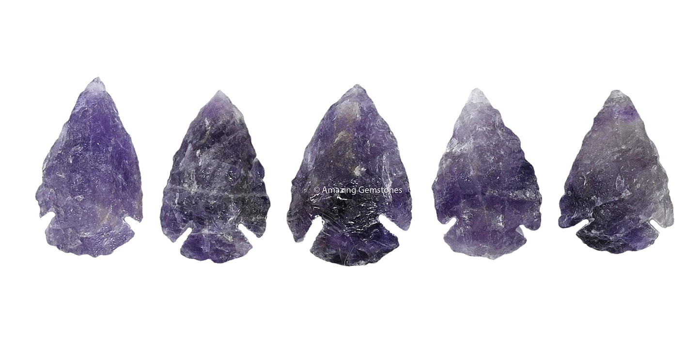 Amazing Gemstone 5 Pieces Amethyst Arrowhead, Crystal and Healing Stone Flint Rock Arrow Head - 1 to 1.5 Arrowheads for DIY Project Craft Point Jewelry Making