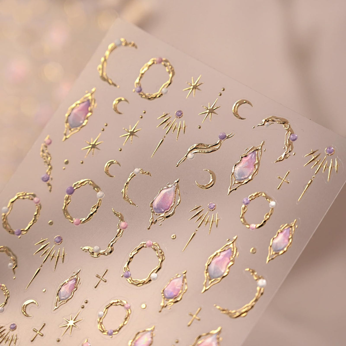 Gold Nail Stickers Star Moon Nail Art Stickers Gemstone Nails Decals Design 5D Embossed Self Adhesive Nails Charms Supply Decoration for Women 1 Sheets