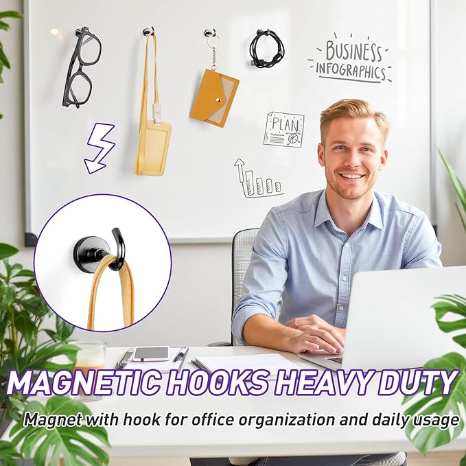 100 Pack Magnetic Hooks for 2026 Cruise Cabins Beach Vacation 30lbs+ Heavy Duty Magnet with Hook Metal Magnetic Hooks for Kitchen Fridge Grills Hanging Magnet Hooks for Classroom Locker Whiteboard