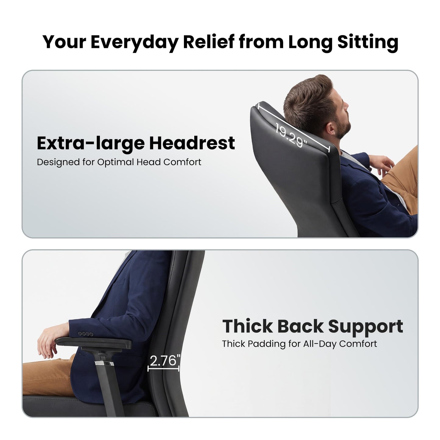 EUREKA ERGONOMIC Eris High Back Leather Desk Chair, Executive Computer Chair with Adjustable 4D Armrests and Large Headrest, Ergonomic Lumbar Support for Home Office, Black