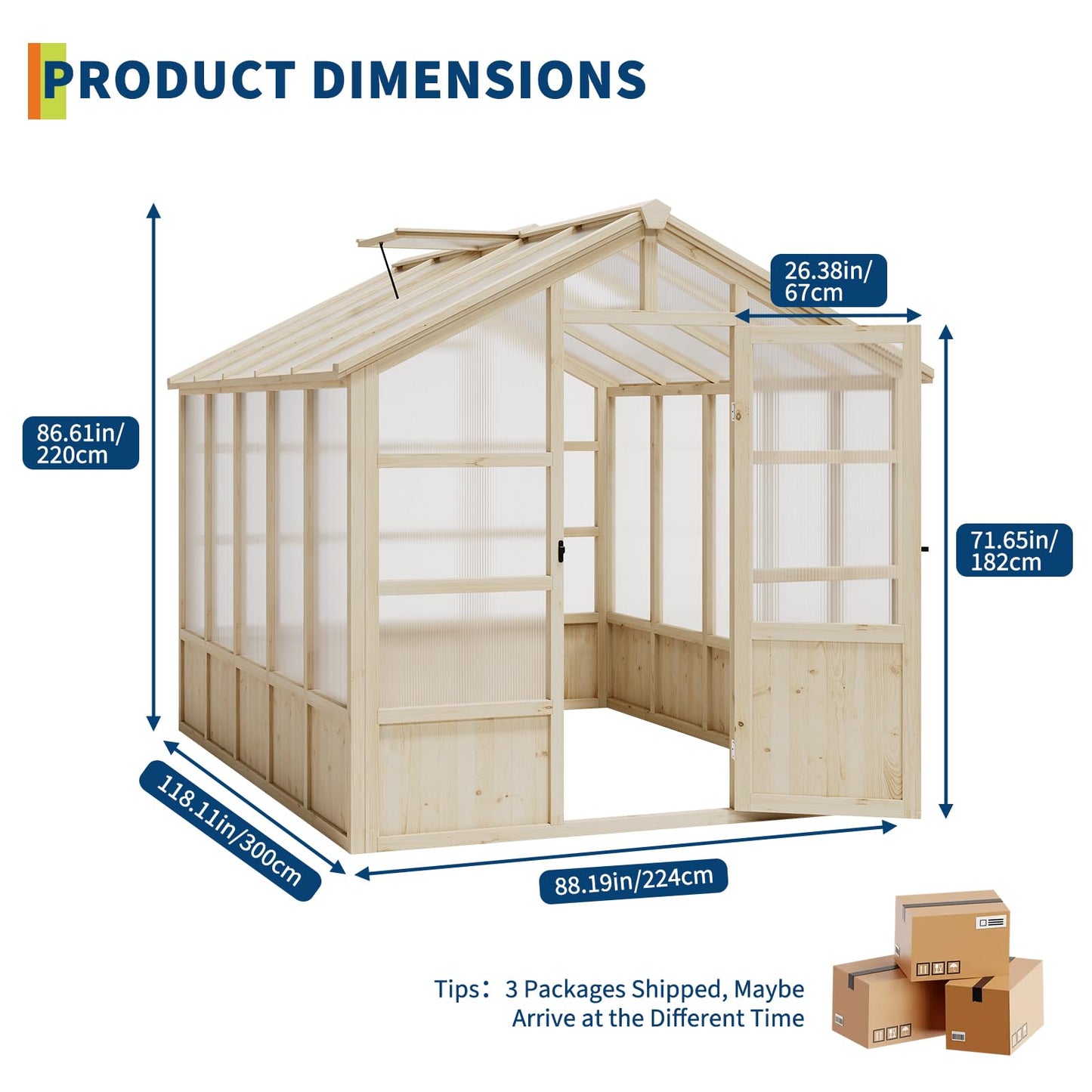 10x8FT Wooden Greenhouse, Greenhouses with Lockable Door, Wood Frame & Adjustable Vent, Greenhouse with for Outdoor, Garden, Yard, Light Brown