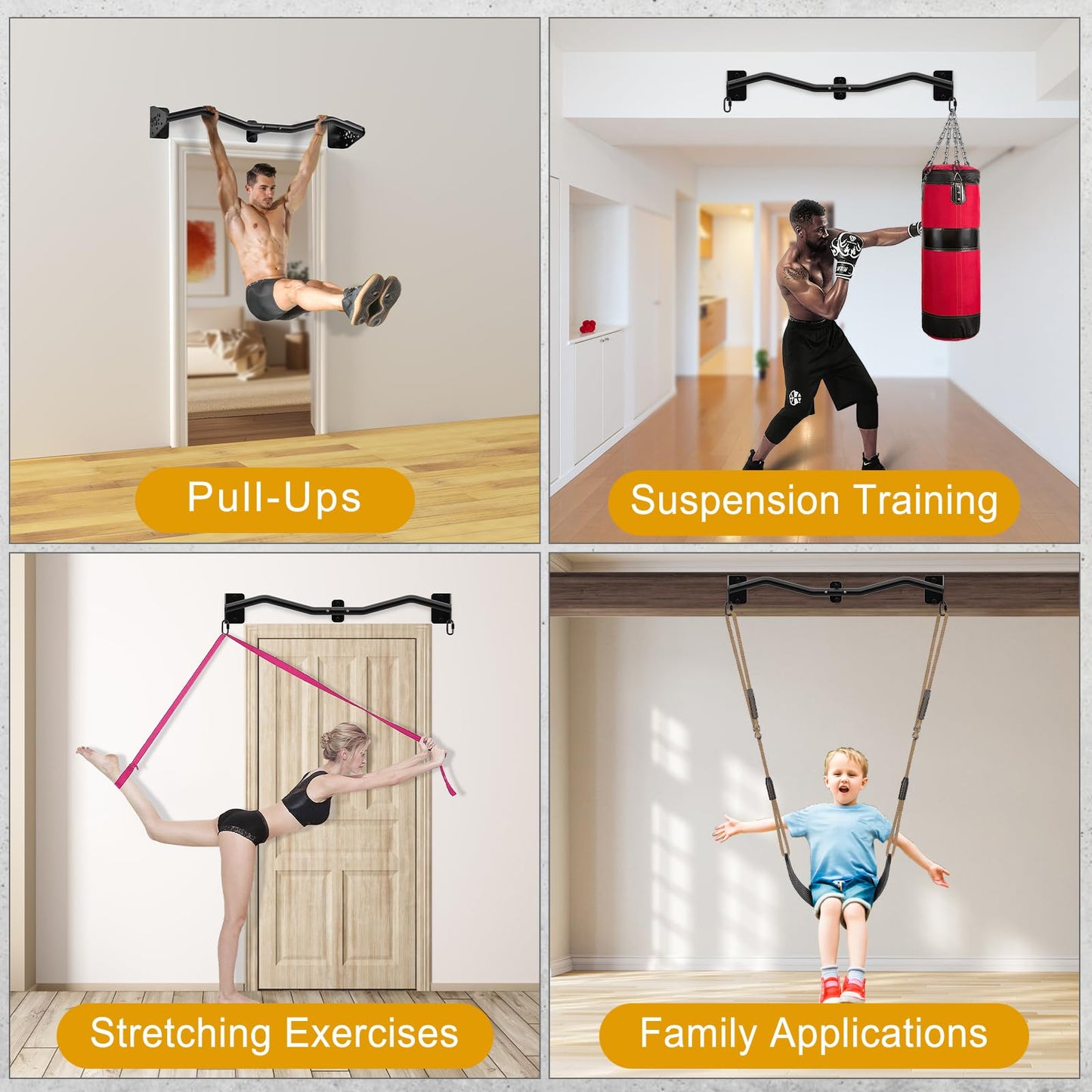Kipika Heavy Duty Wall Mounted Pull Up Bar, Doorway Pull-Up Bar for Home Gym, Upper Body Strength Training (32" M Type)"