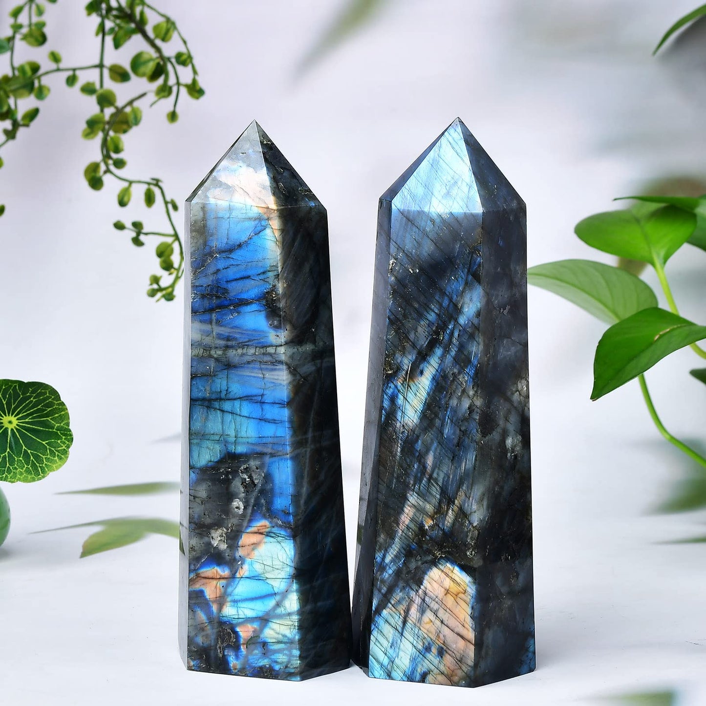 FZBHRO Large Labradorite Towers Crystal Point Obelisk 6 Faceted Healing Crystal Stone Wand for Meditation Gift 0.8-1.3 Pound