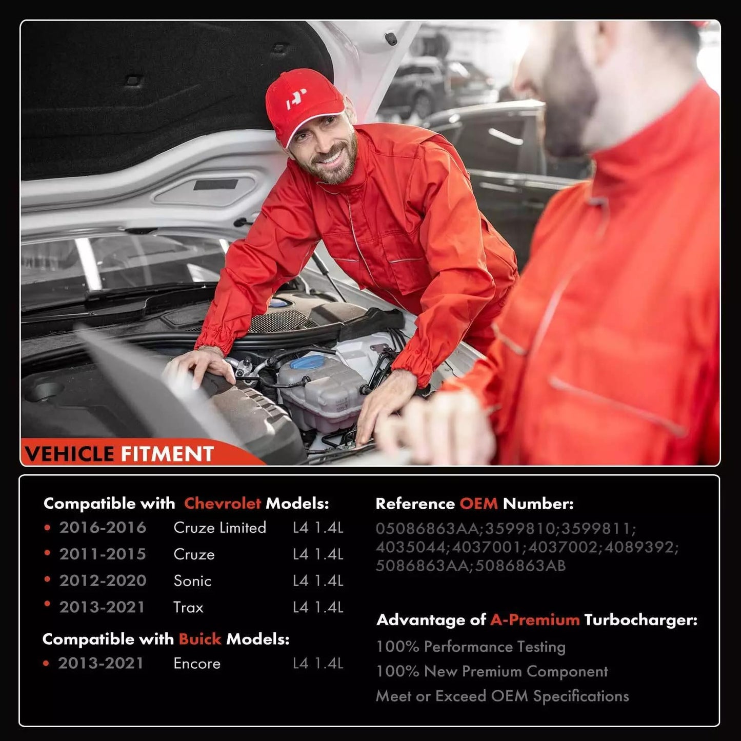 A-Premium Turbo Turbocharger and Complete Installation Kits Compatible with Buick, Chevy Vehicles - 1.4L Turbo - Encore 2013-2021, Cruze 2011-2015, Sonic 2012-2020, Trax 2013-2021 - Replaces 55565353