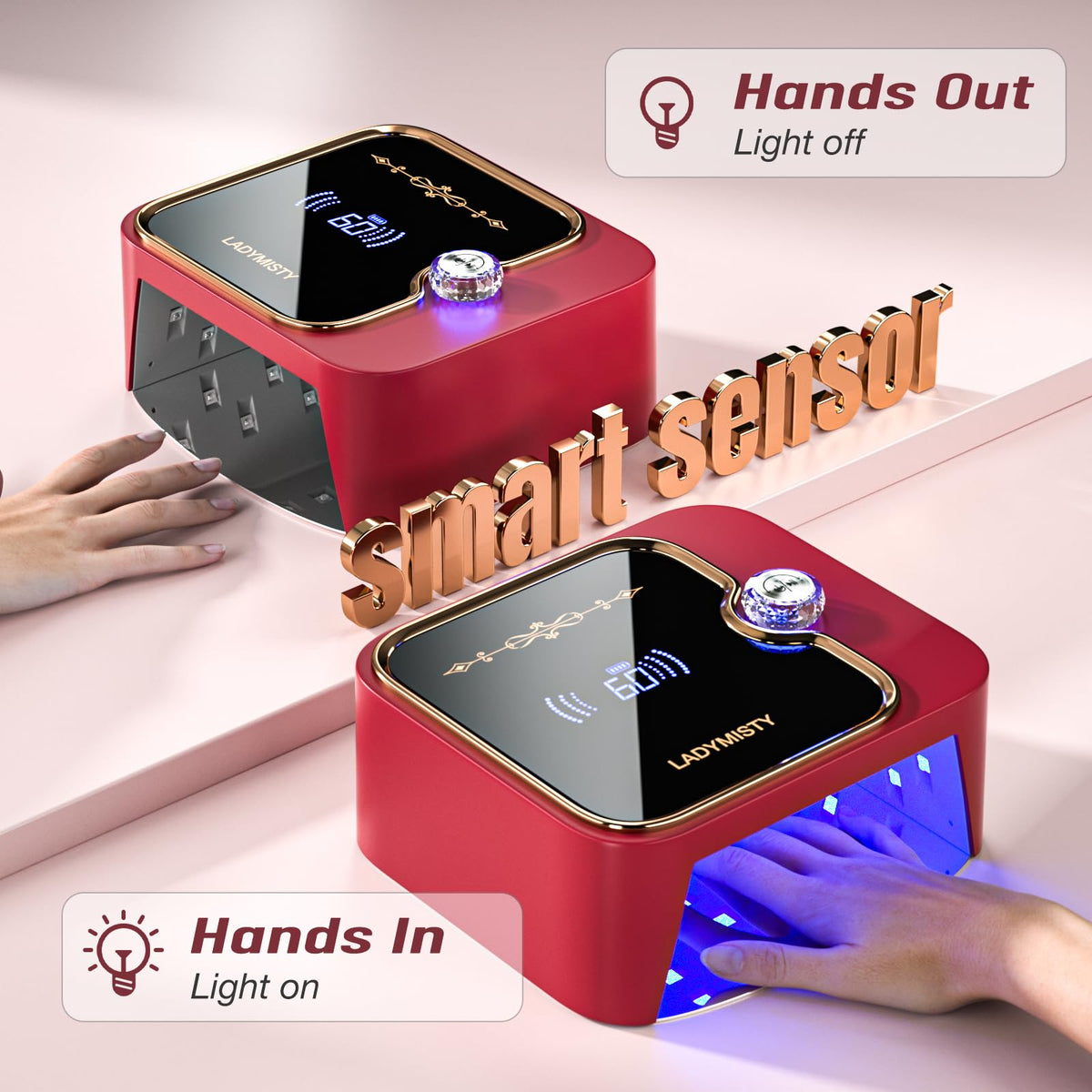 LadyMisty 268W Low Heat UV Nail Lamp Cordless, Fast Curing Rechargeable LED Nail Lamp with LCD Display & Knob, No Burn Professional Nail Dryer for Gel Polish Home Salon Gifts for Women