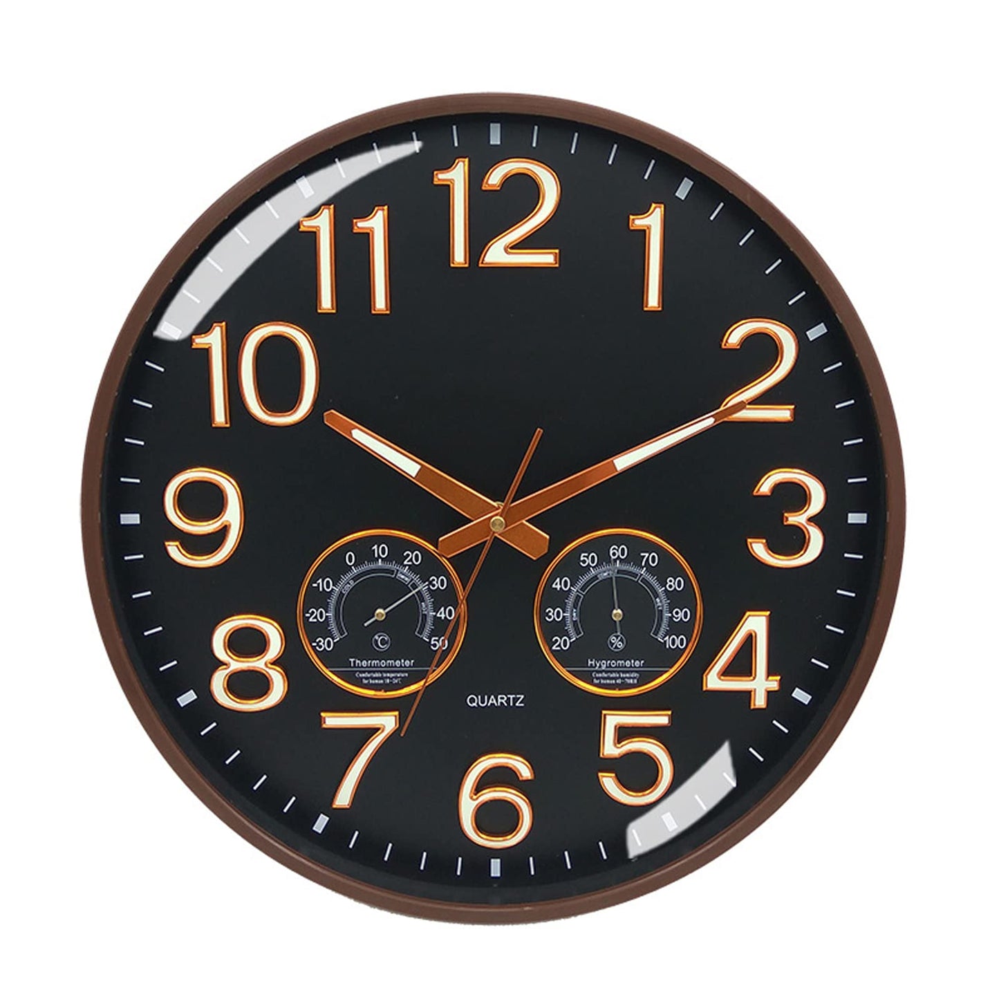 Modern Wall Clock, 15" with Thermometer Digital Clock, Household Arabic Numerals Non-Ticking Decorative Wall Watch Battery Operated Mute Movement for Living Room Bedroom Office School Hotel