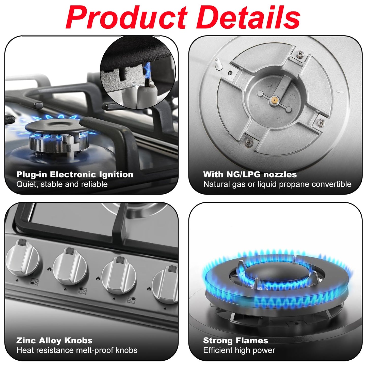 Argyolas 24 inch Gas Cooktop Gas Stove, NG/LPG Convertible 4 Burners for Propane, Neutral (Pre-installed Propane Cooktop) stove top estufas de gas para cocina cocina de propane cooktop