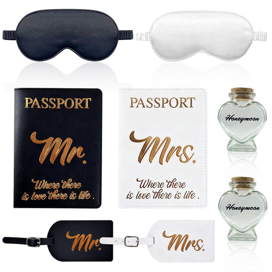 Mr and Mrs Luggage Tags and Passport Holder Set, Bridal Shower Gifts for Bride, Wedding Gifts for Couples, Honeymoon Travel Essentials, Bride & Groom Couples Travel Accessories