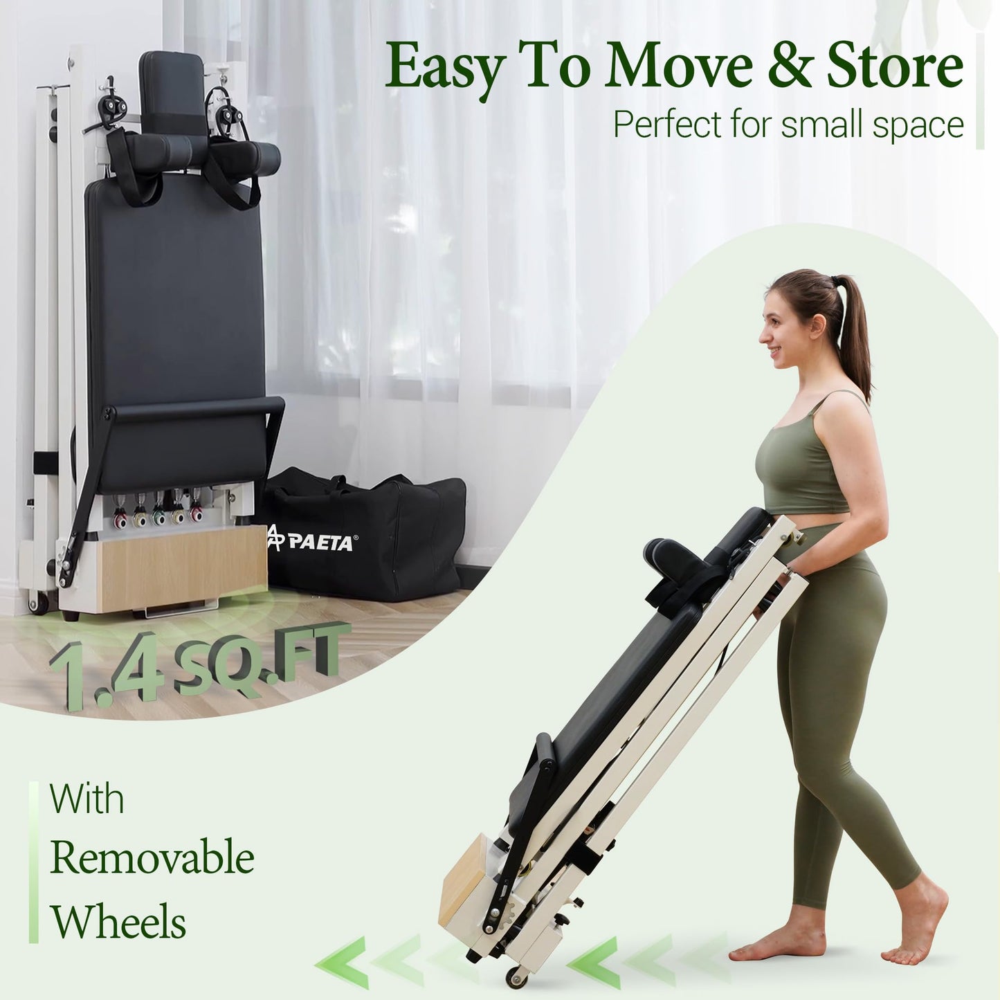 PAETA Pilates Reformer, 91" Foldable Reformer Pilates Machine with Adjustable Reformer Heights, Pilates Equipment with Piano Wire Spings and Jump Boards(Black)
