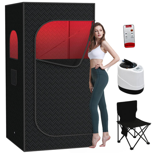 Nirvix Sauna Box, Portable Steam Sauna for Home with 1000W 3L Steamer, 9-Level Temperature Control & Remote, with Foldable Chair, for Relaxation, Detox & Indoor/Outdoor Use (Infrared Red Light Sauna)