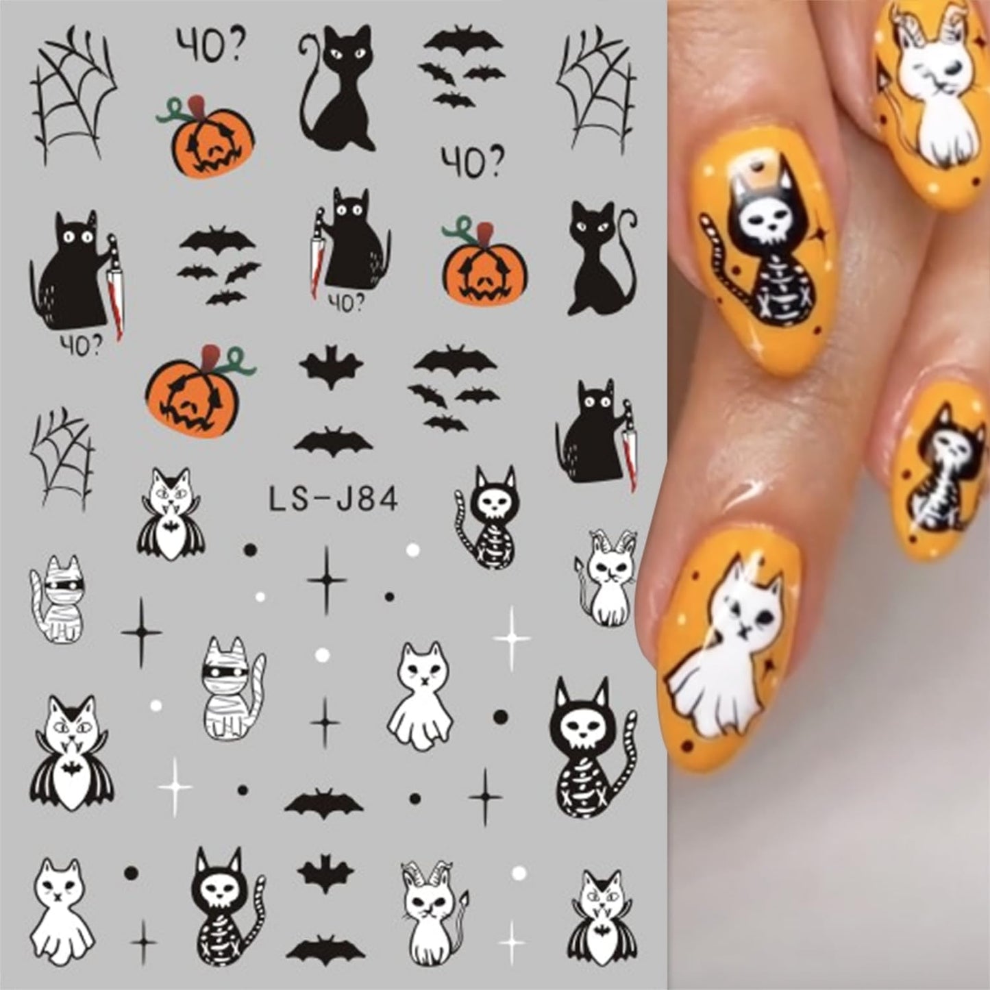 12 Sheets Halloween Nail Art Stickers 3D Self Adhesive Nail Decals Pumpkin Cute Ghost Nail Stickers for Nail Art Bat Cat Skull Design Nail Supplies Halloween DIY Manicure for Women Girls