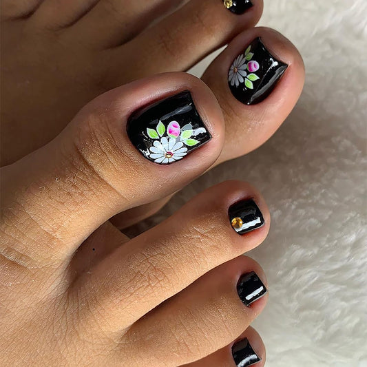 FIEONCIY Press on Toenails with Designs Acrylic Fake Nails for Toe Artificial False Nails with Charms Glue on Toe Nails for Spring Summer Stick on Toenails for Women Girls(XH9511)