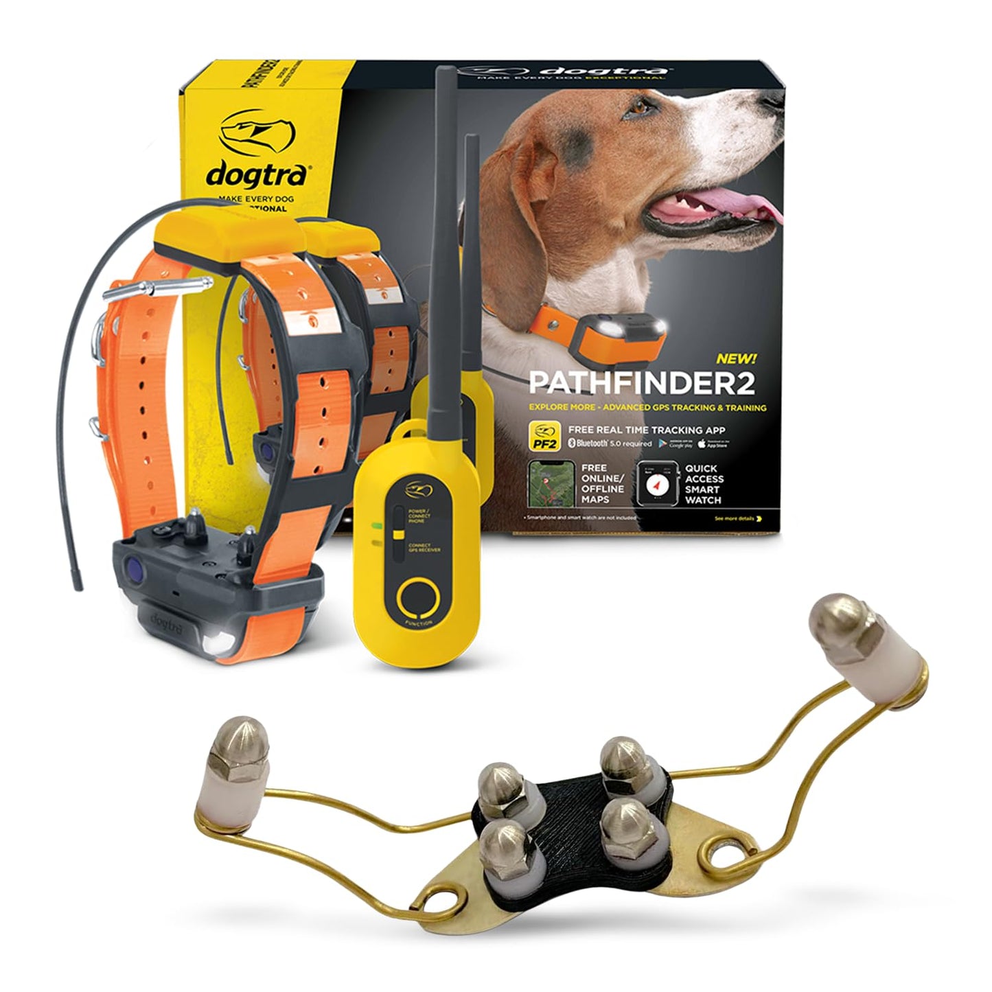 Dogtra Pathfinder 2 GPS Tracker e Collar + Titanium Enhanced Contact | 9 Mile, LED Light, No Monthly Fees, Waterproof, Smartwatch Control, Satellite Tracking, Multiple Dogs, Smartphone Required