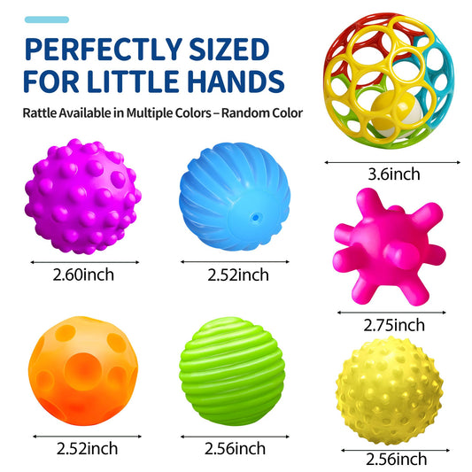 ROHSCE Baby Blocks 6-12 Months & Sensory Balls Bundle, 34 PCS Soft Stacking Blocks and 7 PCS Textured Rattle Teething Toys, Kids Building Toys for Toddlers 1-3, Montessori Gift for Boys & Girls