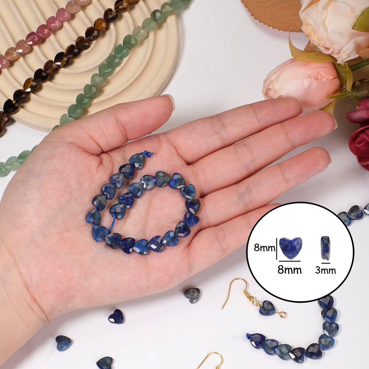 Nitopupu 22pcs Faceted Heart Stone Beads Natural Indian Agate Bead 8mm Crystals and Healing Stones for Jewelry Making Supplies, Friendship Bracelet Kit, Love Gifts