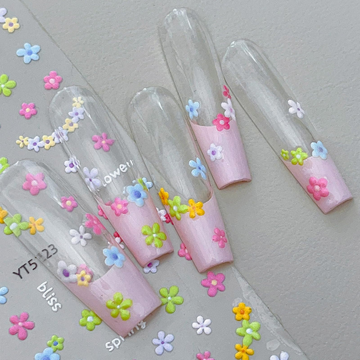3 Sheets 5D Embossed Flower Nail Art Sticker Self-Adhesive Flowers Nail Decals Engraved Floral Summer Nails Sticker Acrylic Nail Art Decoration for Women Girls DIY Manicure