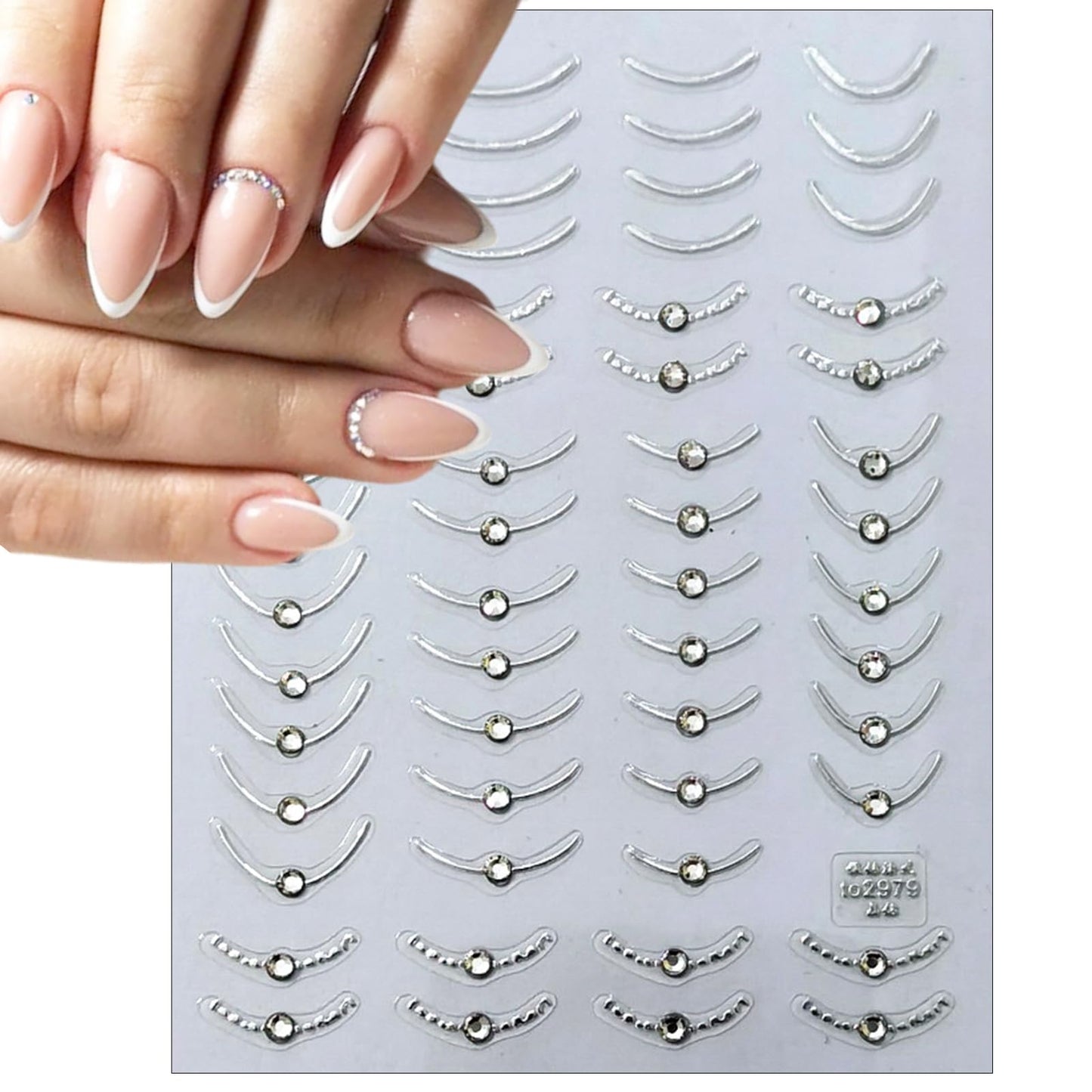2 Sheets French Line Nail Art Stickers - 5D with Crystal Diamond Nail Stickers Simple Gold and Silver Line Nail Decals French Nail Designs Women's Nail Art Decoration