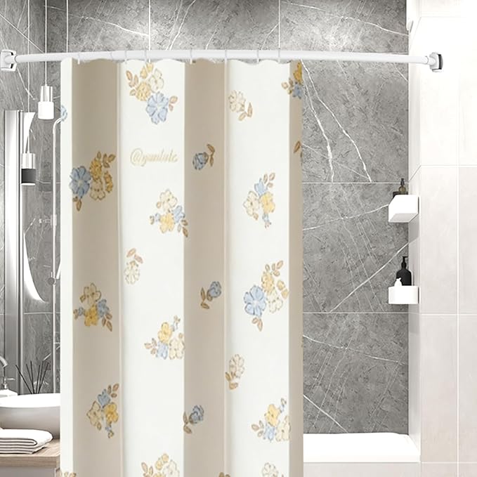 White Curved Shower Curtain Rod 33-78 Inches Adjustable Splicing Design Shower Rods Curved Round Bowed Rust proof, Premium Stainless Steel Need To Drill Shower Curtain Rod for Bathroom, Bathtub, Stall