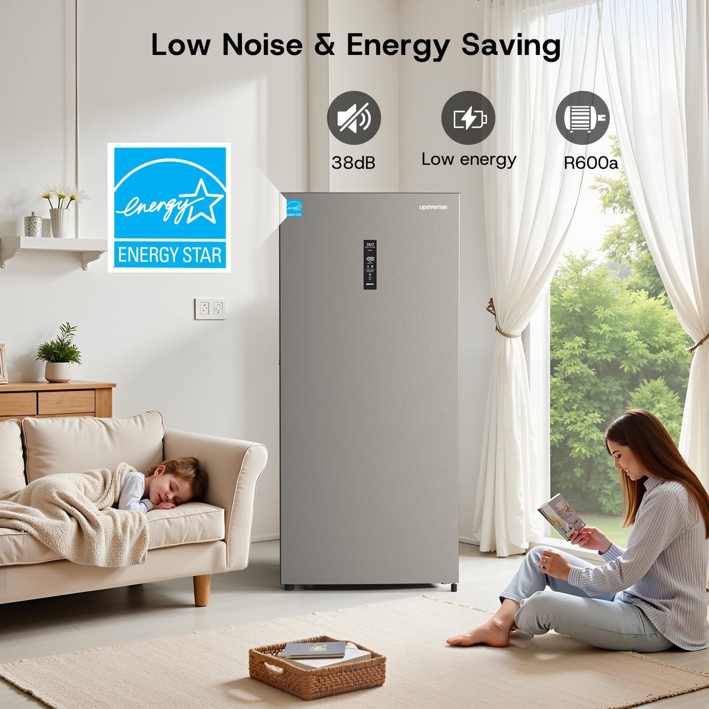 Upstreman 14.0 Cu.Ft. Upright Freezer, Convertible Freezer Fridge with Smart Electronic Control, Frost Free, Energy Star, Quiet Operation, Stand Up Freezer for Homes, Office, Garage-UF14