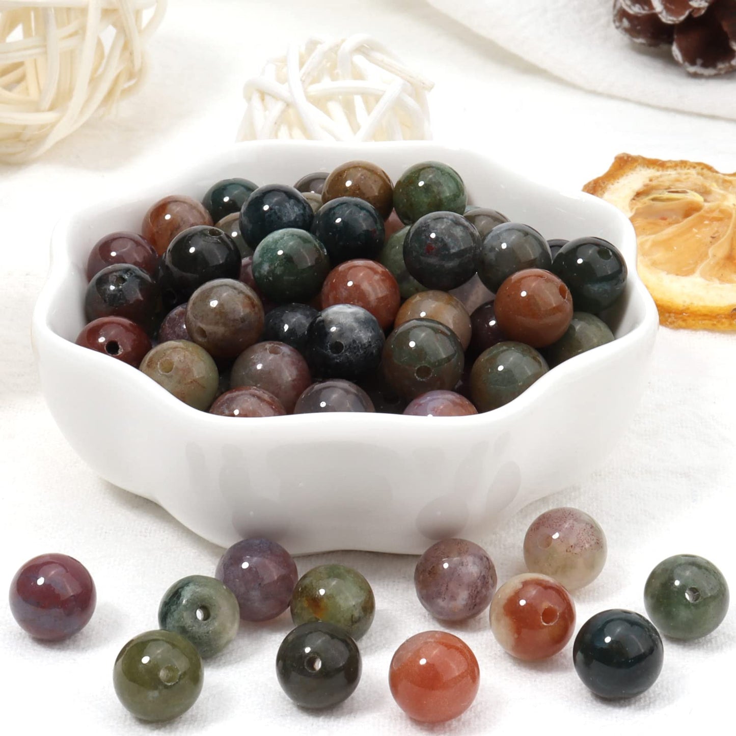60pcs 6mm Natural Stone Beads Indian Agate Beads Energy Crystal Healing Power Gemstone for Jewelry Making, DIY Bracelet Necklace