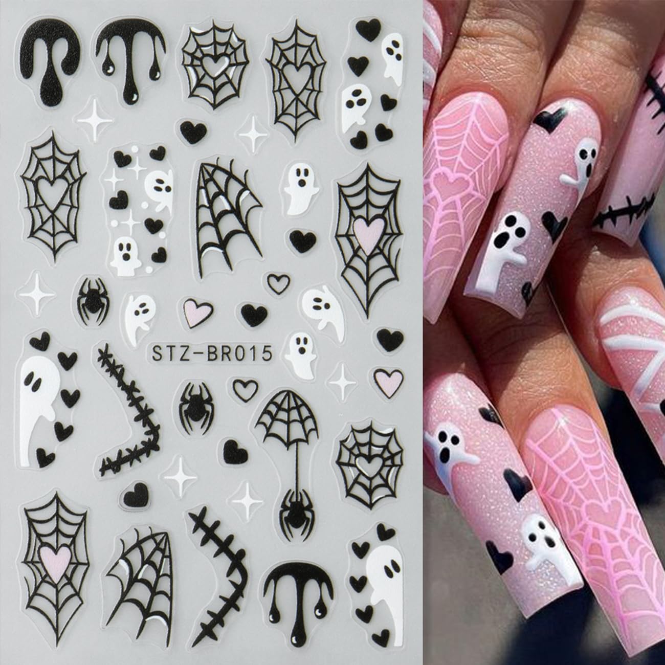 Halloween Bat Spider Nail Stickers for Nail Art Cute Halloween Nail Art Stickers 3D Self-Adhesive Gothic Skull Ghost Design Decals Halloween Nail Art Decoration for Women DIY Holiday Manicure 5 Sheets