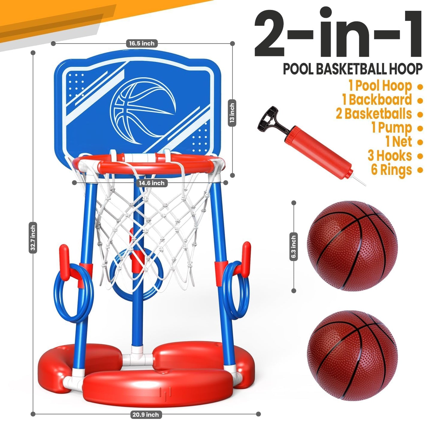 AuroTops Pool Basketball Hoop Poolside with Backboard & Ring Toss Pool Games,Floating Basketball Hoop for Pool Toys for Kids Ages 4-8,Family Party Summer Toys for Kids Ages 8-12,Summer Vacation, Blue