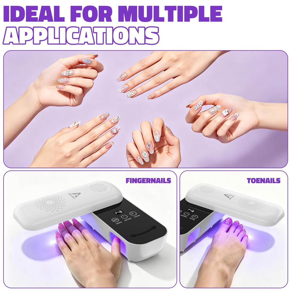 Aisuoker Compact Cordless UV Nail Lamp, 2‑in‑1 Gel Dryer & Nail Care Light with 4 Light Modes, Rotatable Panel & UV Protection Design, Portable LED Nail Light with 4 Modes ＆ Timer for Salon and Home