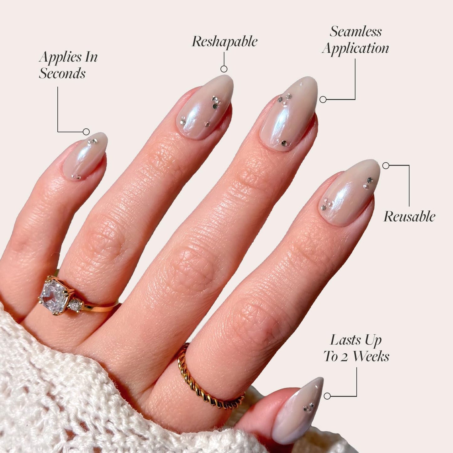 Glamnetic Press-On Nails Bundle - First Dance & Hailey | Short Almond Fake Nails with 3D Gemstones | Glazed Short Almond False Nails | Reusable, Salon-Quality Nail Kits