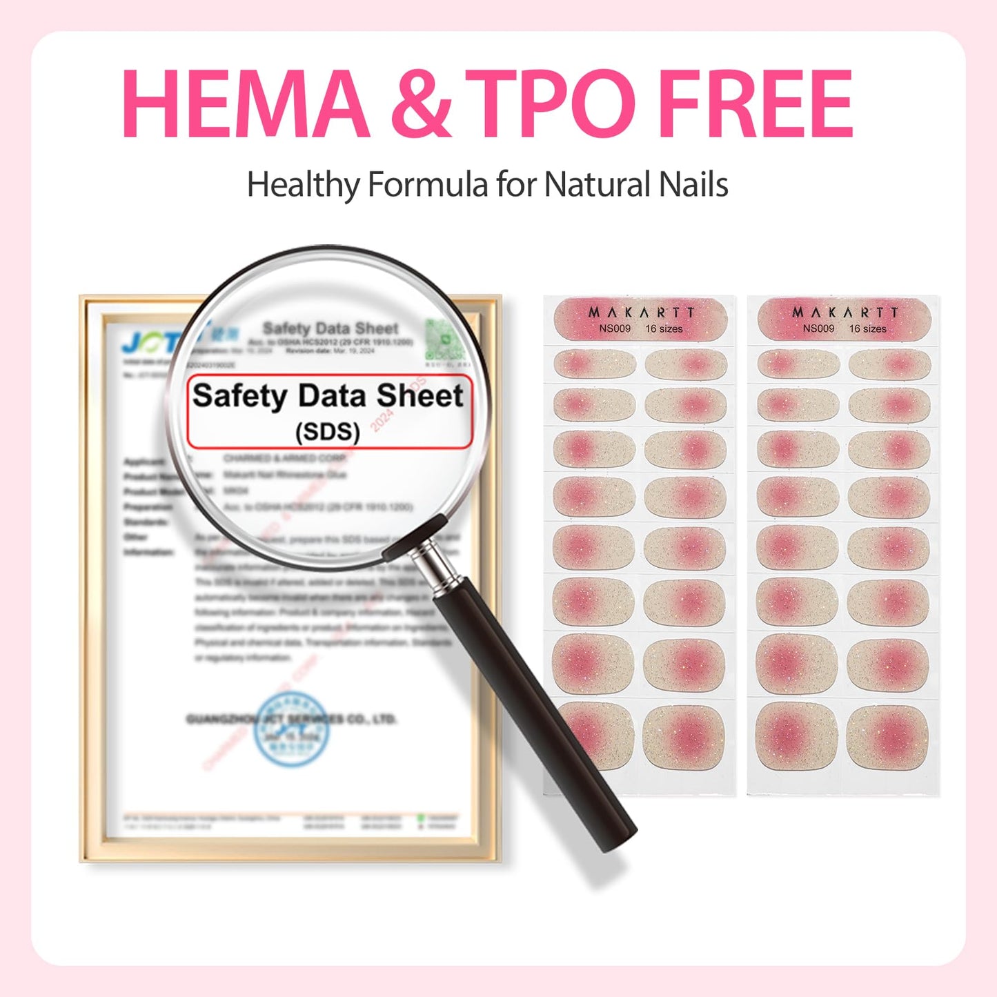 Makartt Semi Cured Gel Nail Strips Kit 2 Packs – Real Gel, Hema & TPO Free, 16 Sizes Anti-Lift Design, UV Required, Long Wear, Dual-Ended Tool & Prep Kit (Nude Ombre Glitter)