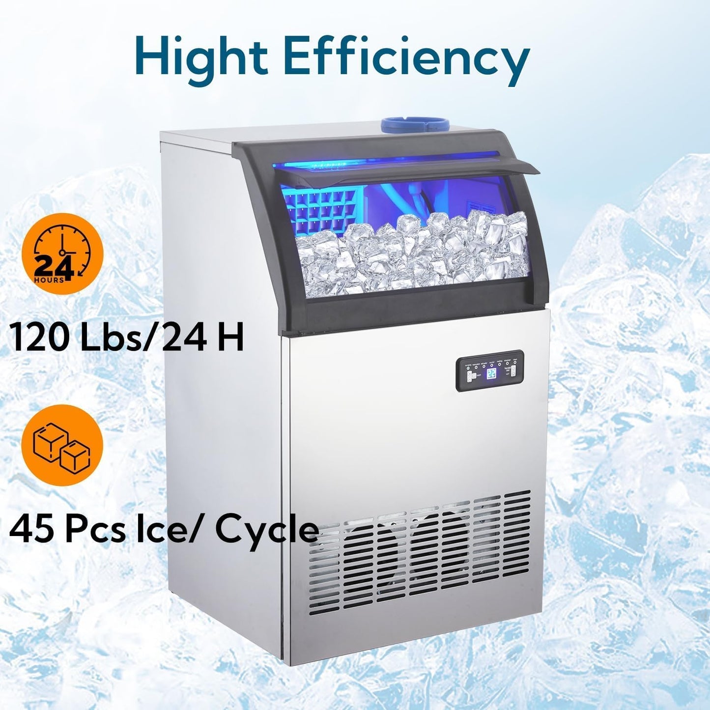 Commercial Ice Maker Machine, 150LBS/24h with 33LBS Ice Storage Bin, Under Counter Countertop Ice Machine, Self-Cleaning, Stainless Steel Freestanding,Ice Scoop, Quiet Compressor for Home and Business