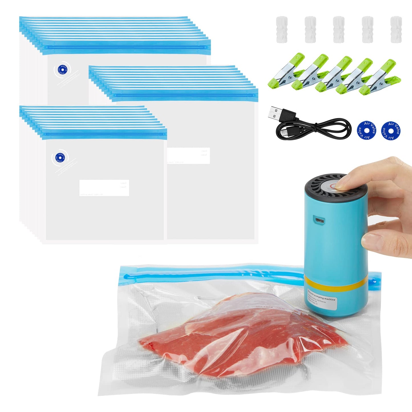 INKBIRD WIFI Sous Vide Cooker & 44PCS Vacuum Sealer Pump Sous Vide Starter Kits with 30PCS Sous Vide Bags, Recipes on APP,1000W Sous-Vide Machine for Steak