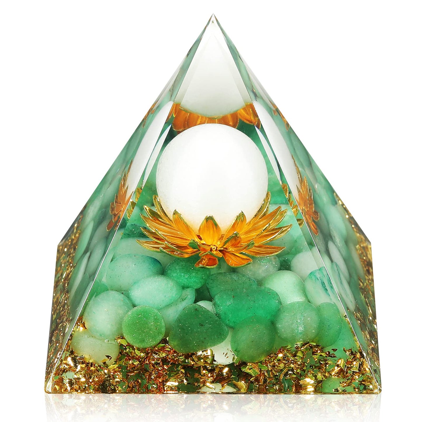 Hopeseed Orgone Pyramid Flower of Life Crystals and Healing Stones Orgonite Pyramids for Positive Energy with Green Aventurine and White Jade Crystal that Promotes Prosperity and Good Luck